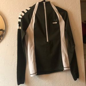 Pink brand olive green motorcycle work out top.